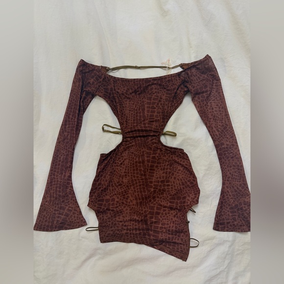 Dolls Kill Dresses & Skirts - Dolls Kill Brown Croc-Print Mini Dress with Cutouts